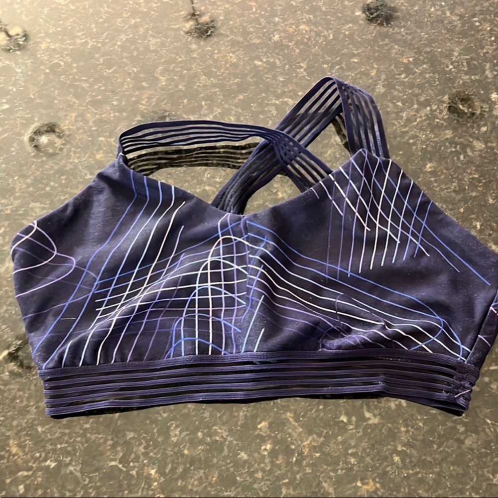 Stylish Purple and White Striped Sports Bra